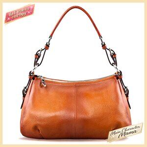 Genuine Leather Hobo Shoulder Bag with Top Handle, Adjustable Strap